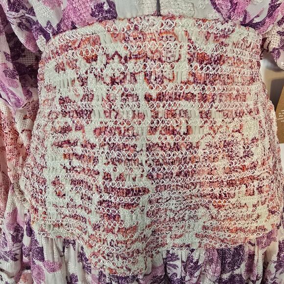 Hemant & Nandita Suki Mini Dress Floral Embroidered Smock Waist White Pink L NWT - Picture 13 of 15